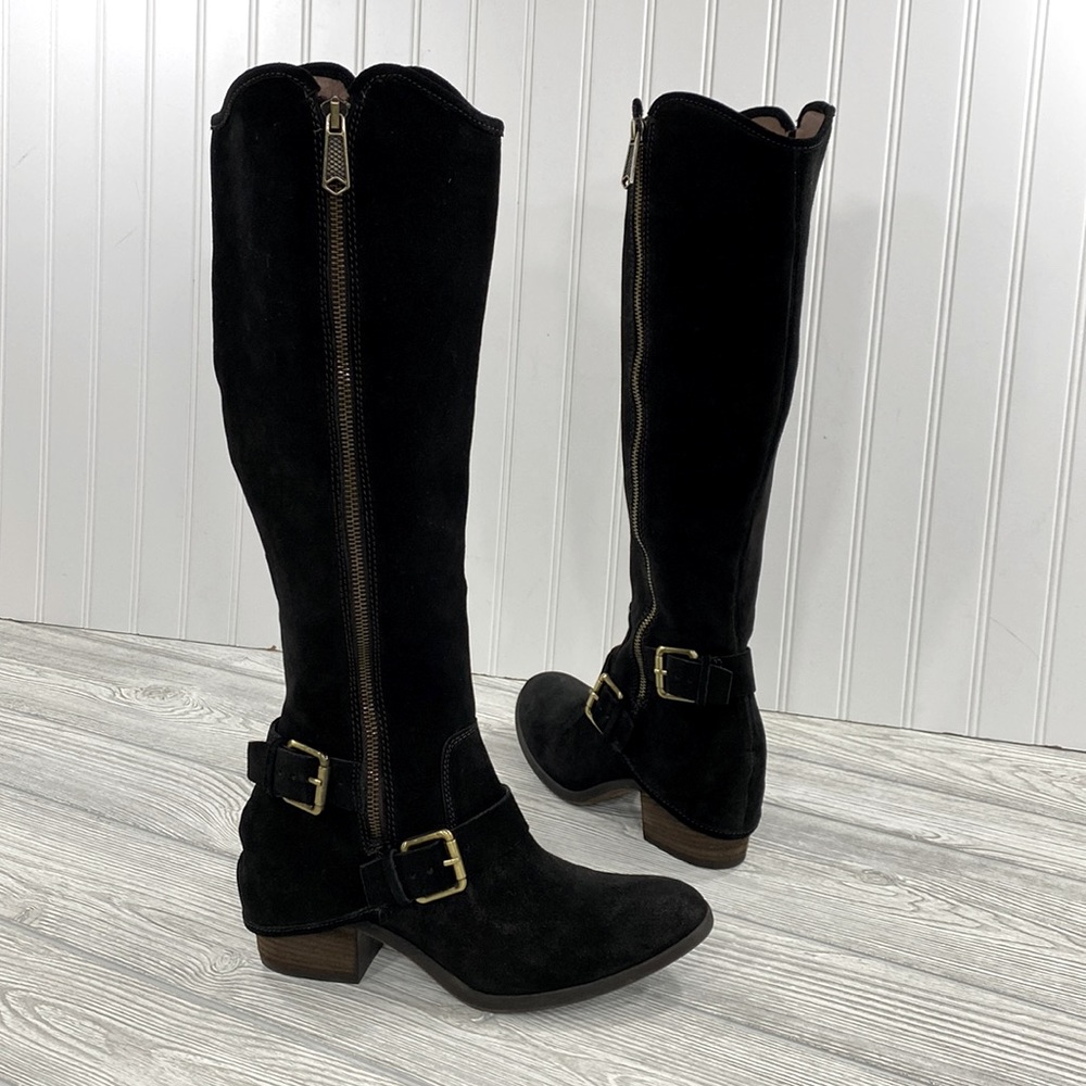 Donald J. Pliner Dela Black Glitter Suede Western Tall Riding Boots - sz 7.5